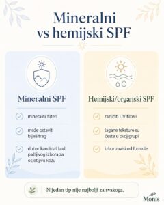 Infografika o razlizi između mineralnog i hemijskog spf-a.