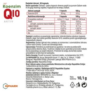Koenzim Q10 AKTIV za srce i vitalnost 30 kapsula SASTAV